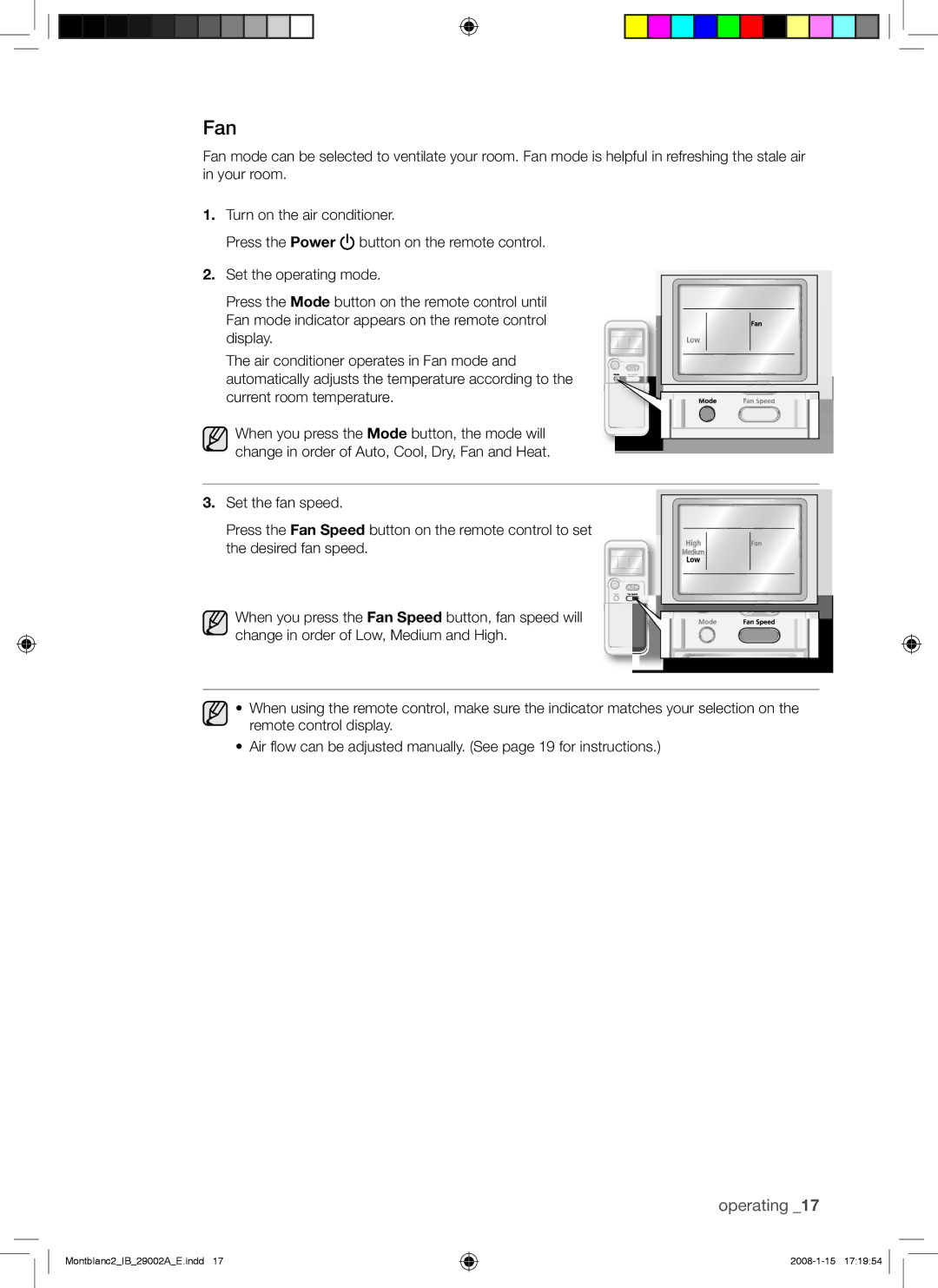 Samsung AQ18AWAXSER, AQ18AWANSER, AQ24AWANSER, AQ24AWAXSER manual Fan 