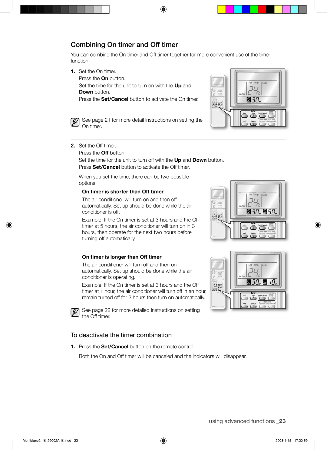 Samsung AQ24AWANSER, AQ18AWAXSER, AQ18AWANSER manual Combining On timer and Off timer, To deactivate the timer combination 