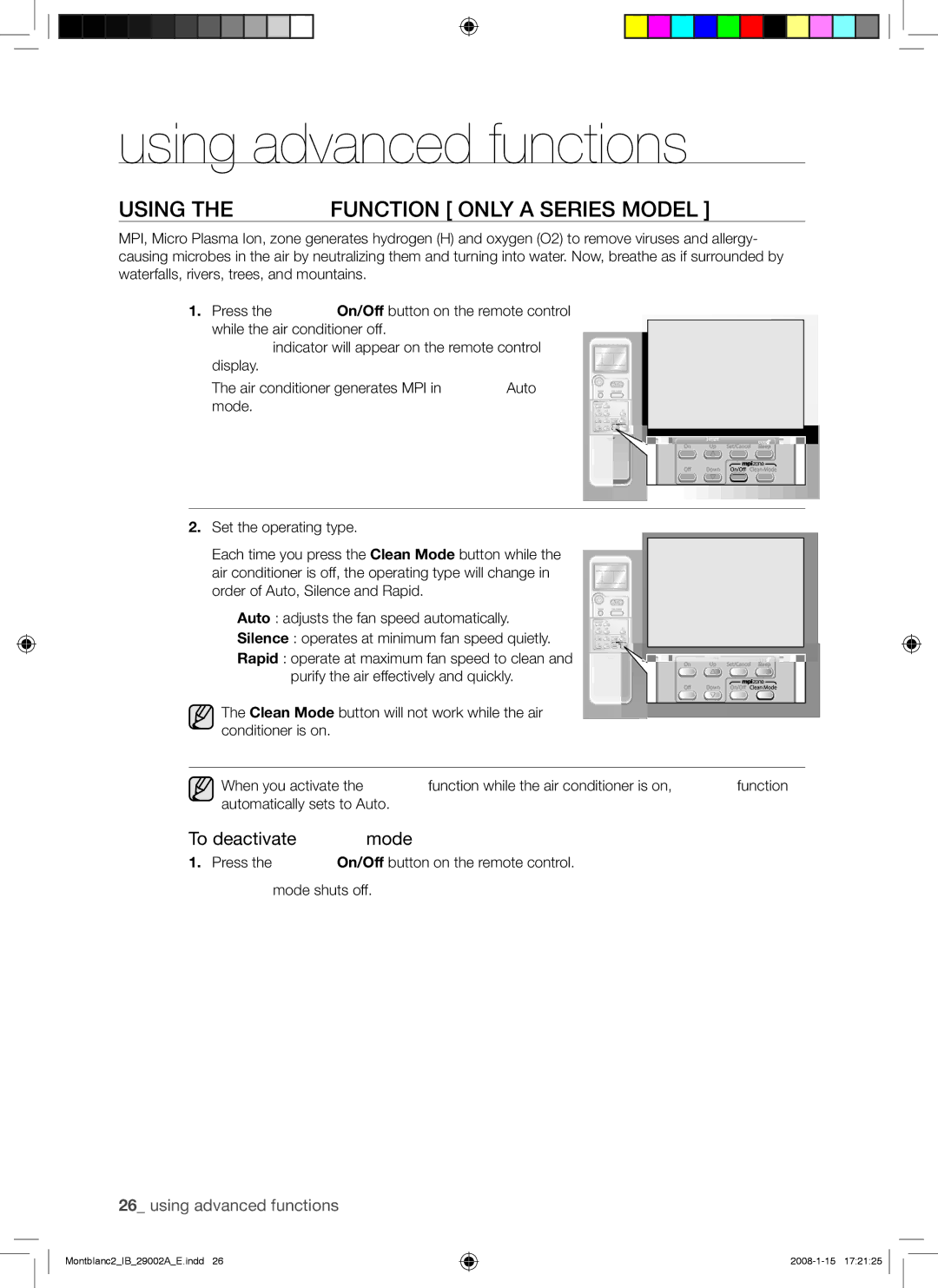 Samsung AQ18AWANSER, AQ18AWAXSER, AQ24AWANSER, AQ24AWAXSER manual Using the Function only a Series Model 