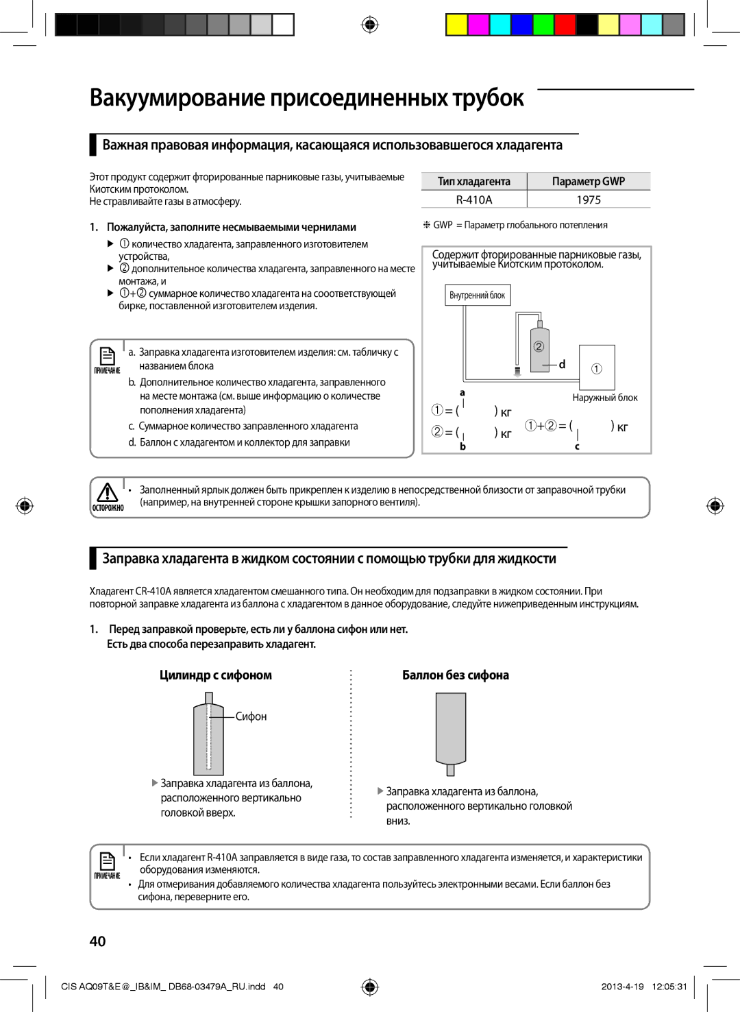 Samsung AQ18EWFNSER, AQ24EWFNSER, AQ09TWCNSER, AQ12TWCNSER manual Параметр GWP, 1975, Кг + =, Сифон 