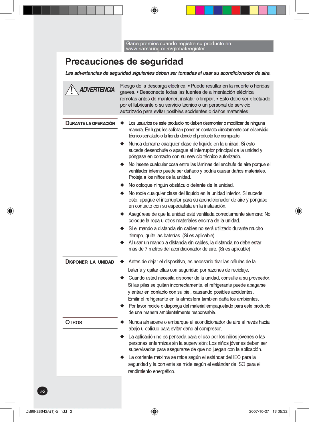 Samsung AQ12FENMID, AQ18FCNMID, AQ09FCNMID, AQ09FCXMID, AQ12FEXMID, AQ18FCXMID manual Precauciones de seguridad 