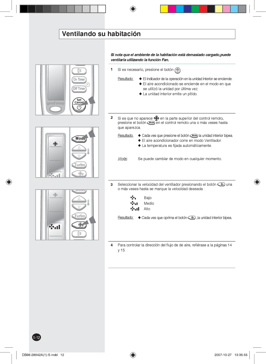 Samsung AQ18FCXMID, AQ18FCNMID, AQ12FENMID, AQ09FCNMID, AQ09FCXMID, AQ12FEXMID manual Ventilando su habitación 