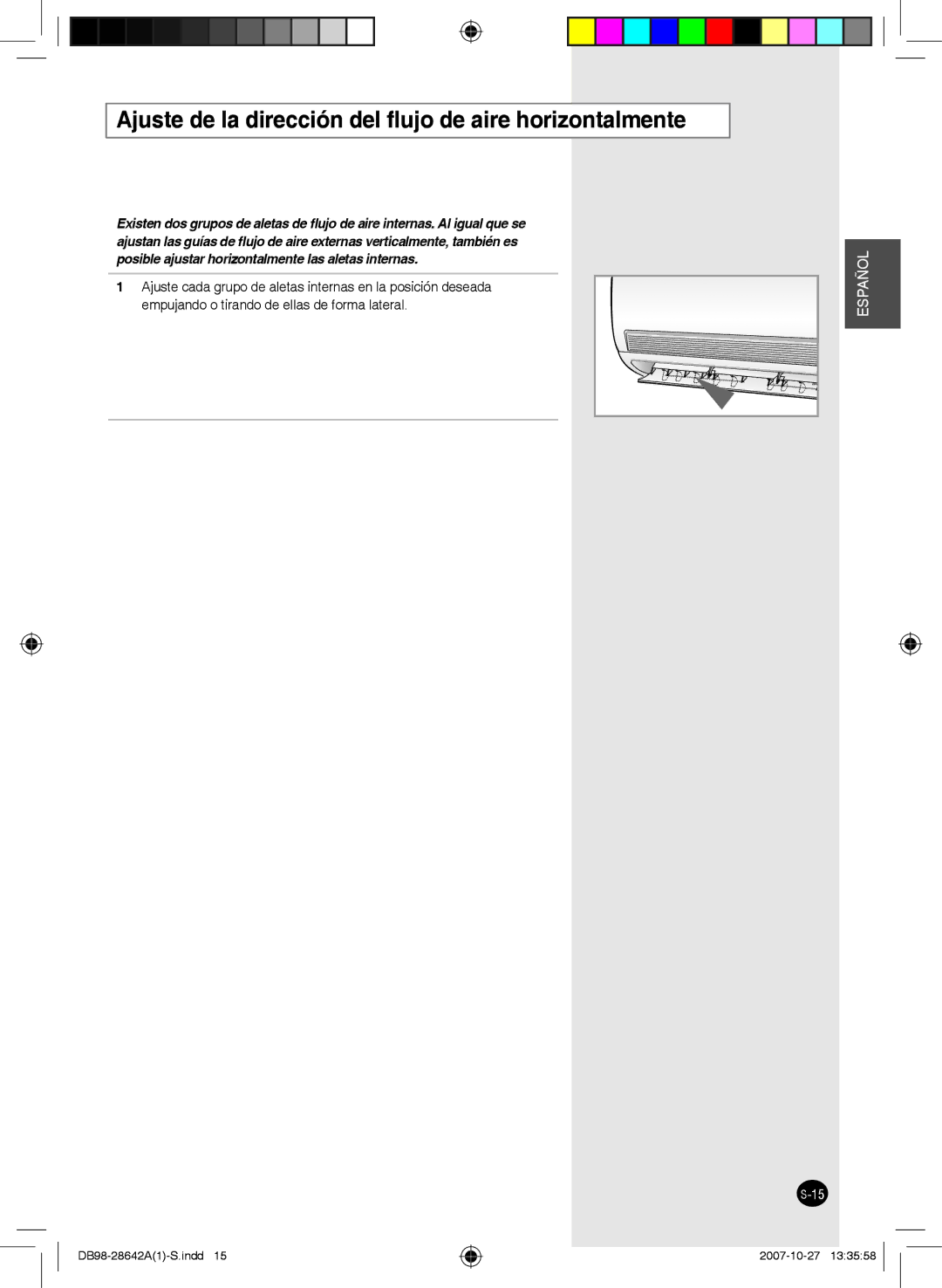 Samsung AQ09FCNMID, AQ18FCNMID, AQ12FENMID, AQ09FCXMID, AQ12FEXMID Ajuste de la dirección del ﬂujo de aire horizontalmente 