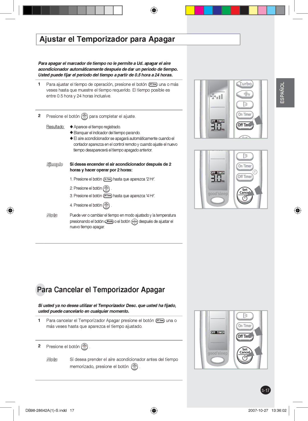 Samsung AQ12FEXMID manual Ajustar el Temporizador para Apagar, Para Cancelar el Temporizador Apagar, Nuevo tiempo apagar 