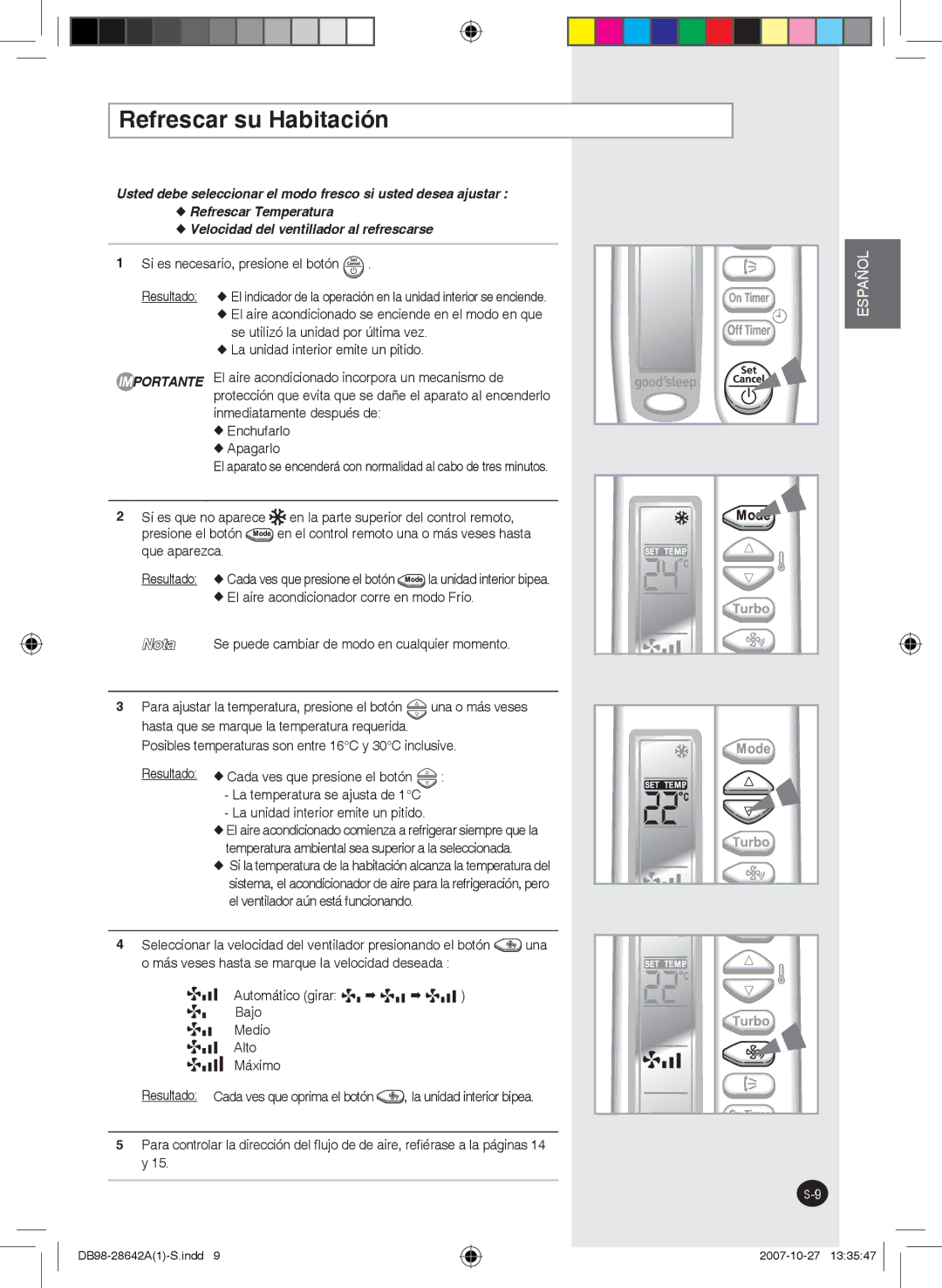 Samsung AQ09FCNMID, AQ18FCNMID, AQ12FENMID, AQ09FCXMID, AQ12FEXMID, AQ18FCXMID manual Refrescar su Habitación 