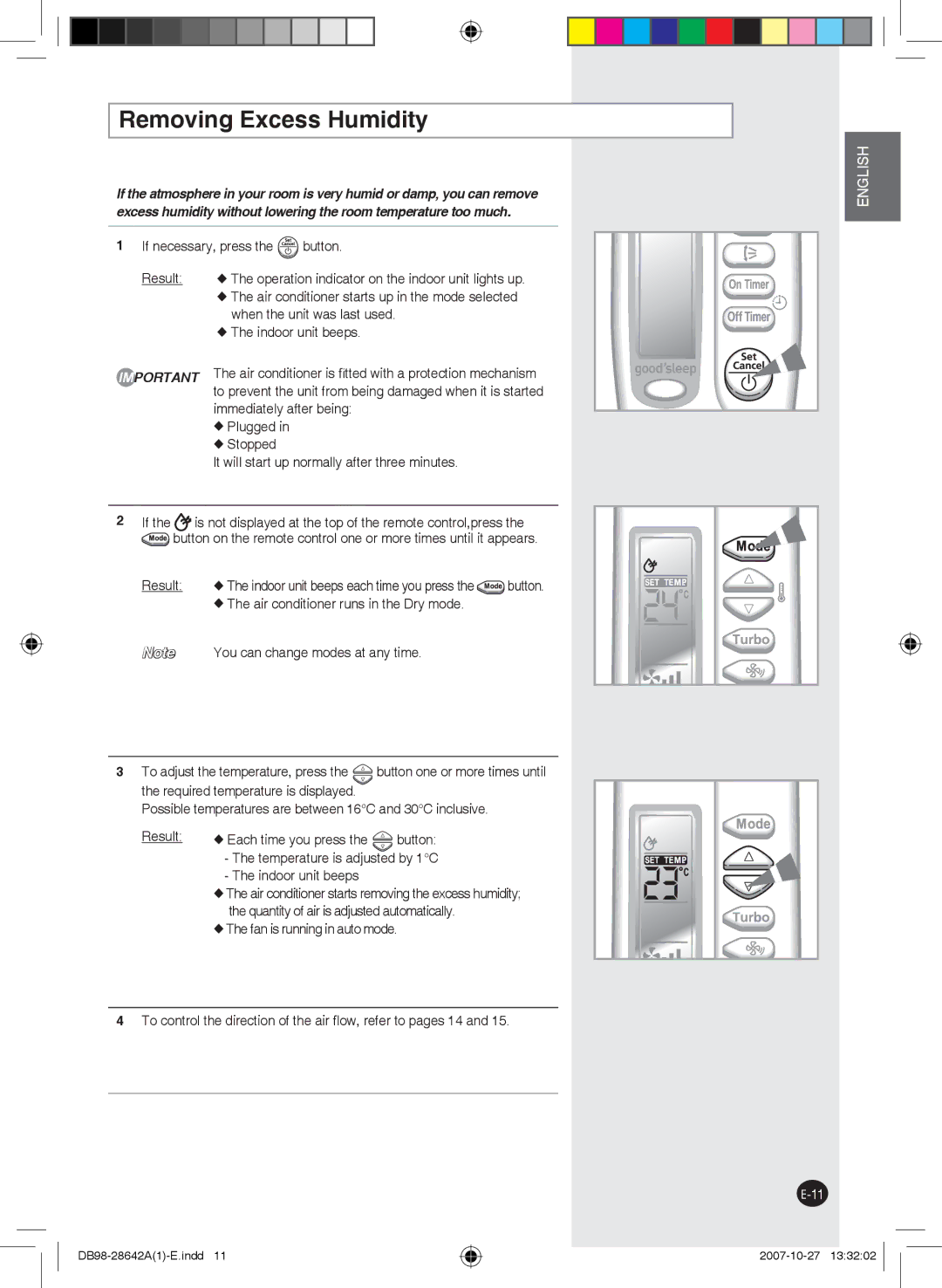 Samsung AQ12FEXMID, AQ18FCNMID manual Removing Excess Humidity, Is not displayed at the top of the remote control,press 