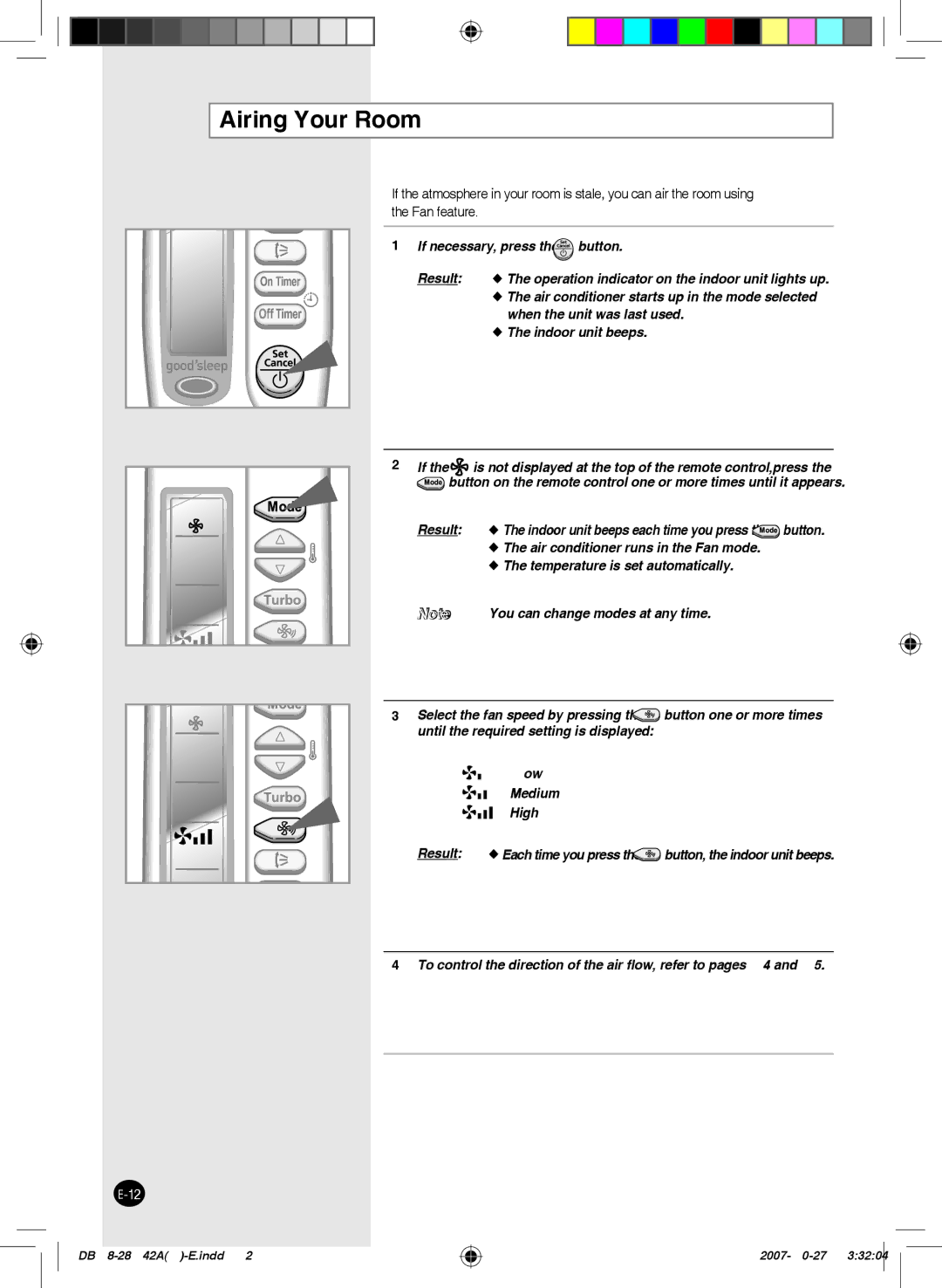 Samsung AQ18FCXMID, AQ18FCNMID, AQ12FENMID, AQ09FCNMID, AQ09FCXMID, AQ12FEXMID manual Airing Your Room 