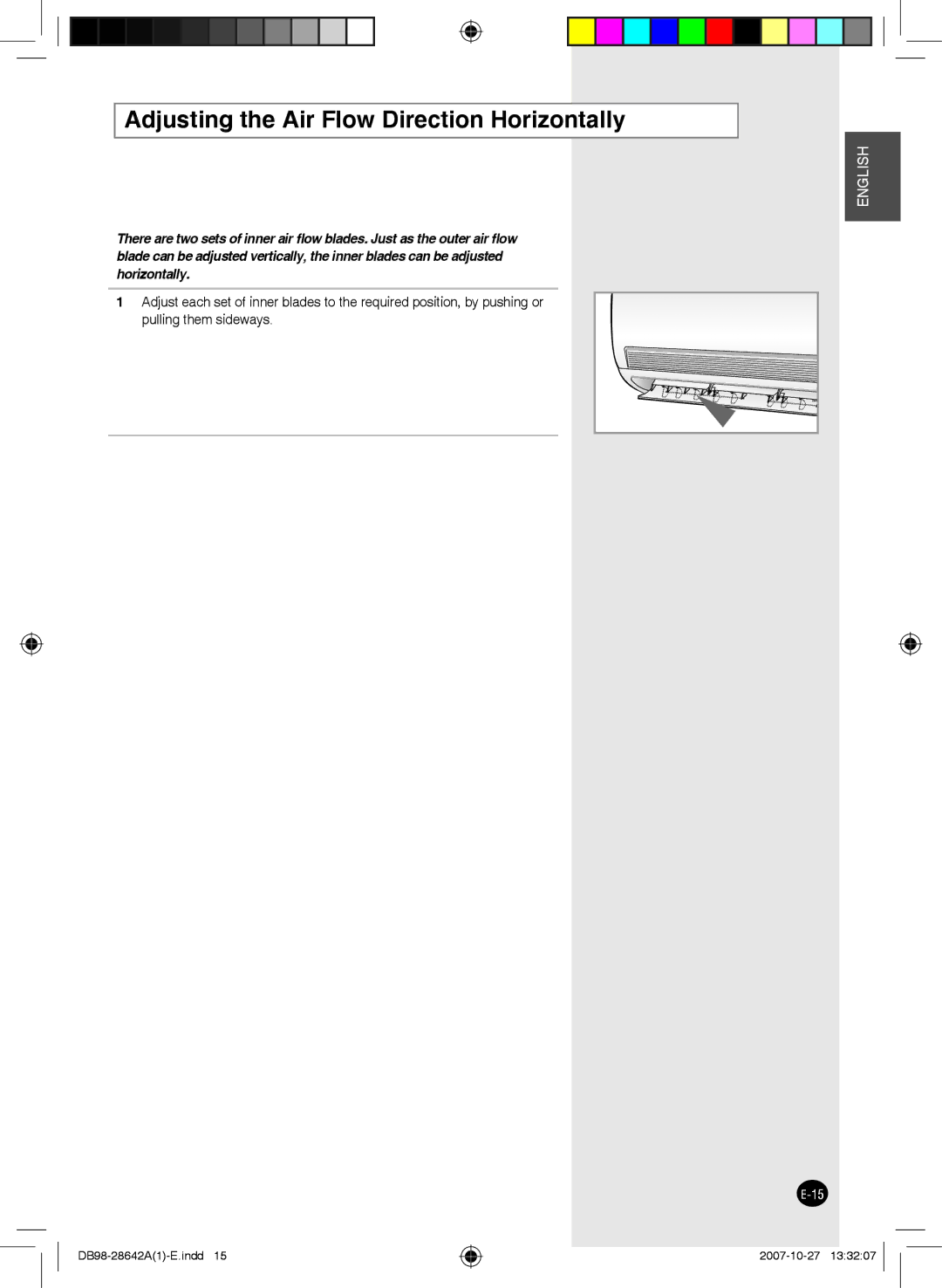 Samsung AQ09FCNMID, AQ18FCNMID, AQ12FENMID, AQ09FCXMID, AQ12FEXMID, AQ18FCXMID Adjusting the Air Flow Direction Horizontally 