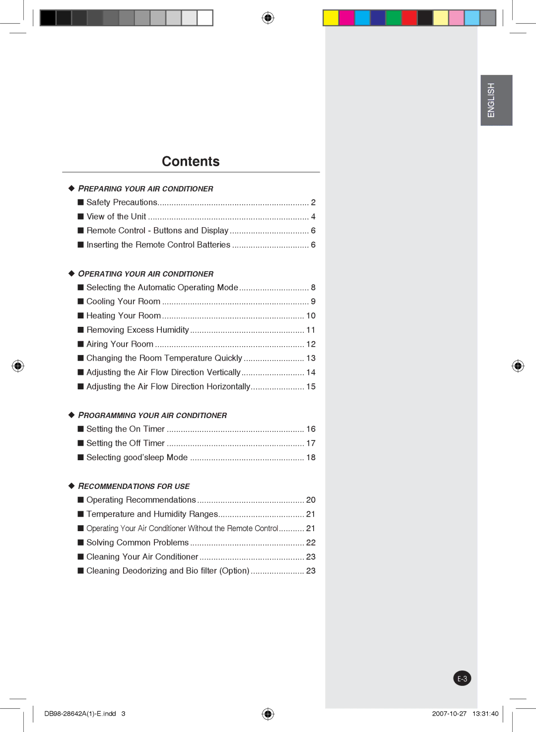 Samsung AQ09FCNMID, AQ18FCNMID, AQ12FENMID, AQ09FCXMID, AQ12FEXMID, AQ18FCXMID manual Contents 