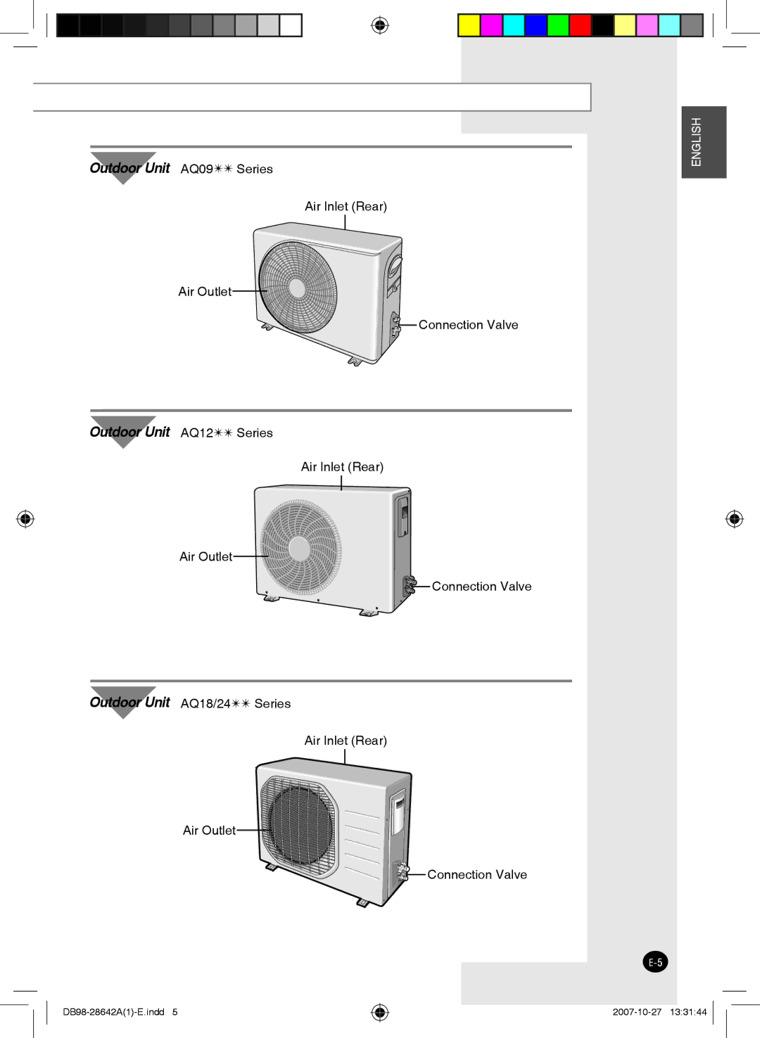 Samsung AQ12FEXMID, AQ18FCNMID, AQ12FENMID, AQ09FCNMID, AQ09FCXMID, AQ18FCXMID manual Outdoor Unit AQ09Series 