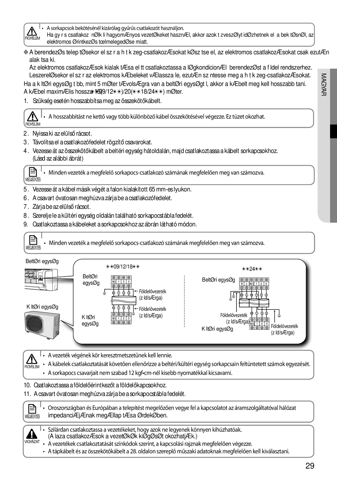 Samsung AQ09TSBN Szükség esetén hosszabbítsa meg az összekötőkábelt, Vezeték végének kör keresztmetszetűnek kell lennie 