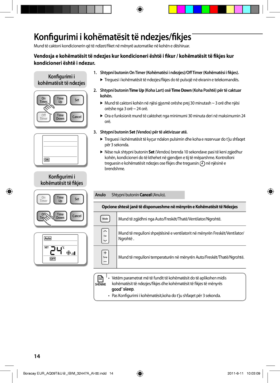 Samsung AQ24TSBNCEE, AQ18TSBN, AQ18TSBX, AQ24TSBX, AQ09TSBX manual Konfigurimi i kohëmatësit të ndezjes/fikjes, Në njësinë e 