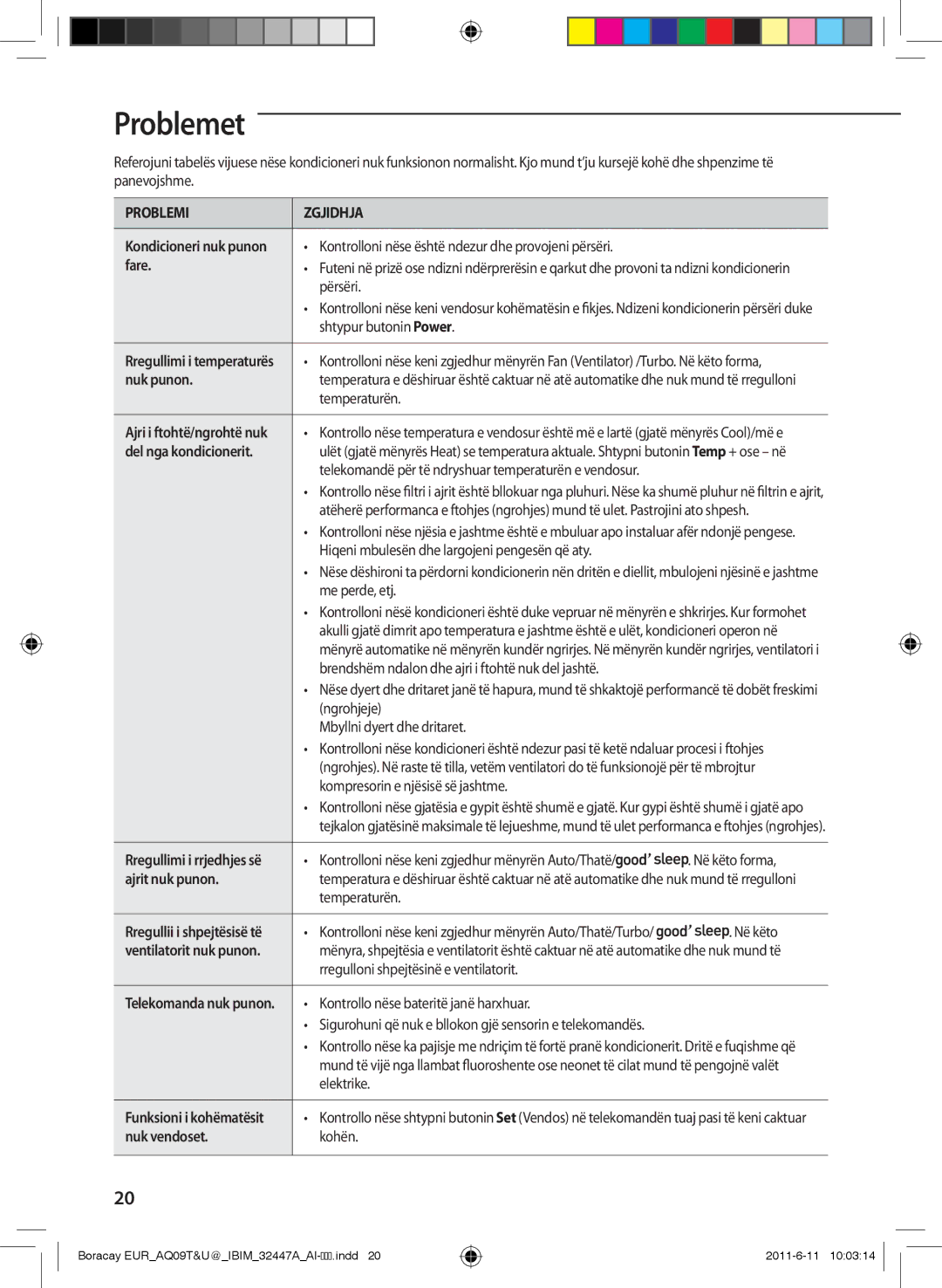 Samsung AQ18TSBX, AQ24TSBN, AQ24TSBX, AQ09TSBX, AQ12TSBXCEE, AQ09TSBN, AQ18TSBNCEE, AQ12TSBNCEE, AQ18UGANEUR manual Problemet 