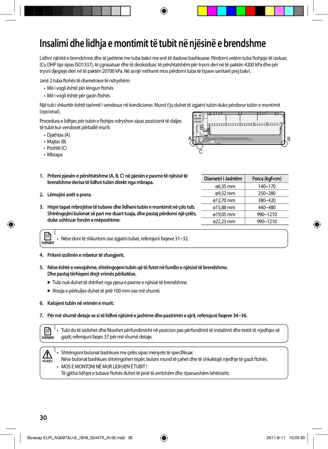 Samsung AQ18TSBXCEE manual Lëmojini anët e prera, Duke ushtruar forcën e mëposhtme, Priteni izolimin e mbetur të sfungjerit 