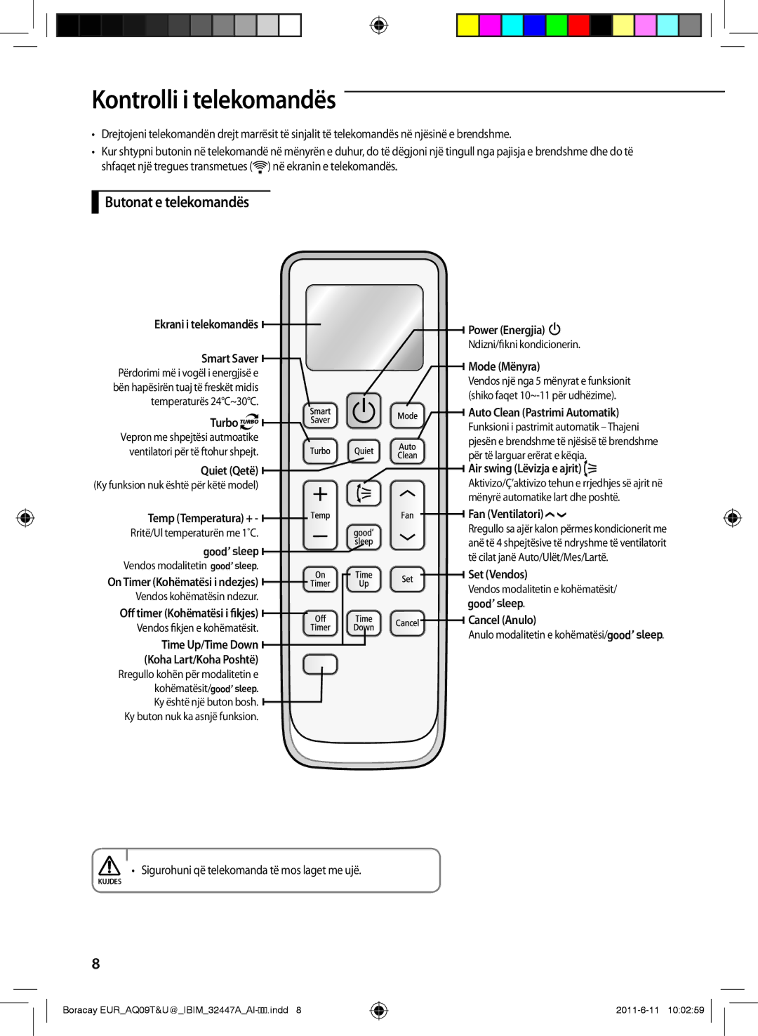 Samsung AQ12TSBX, AQ18TSBN, AQ24TSBN, AQ18TSBX, AQ24TSBX, AQ09TSBX, AQ12TSBN Kontrolli i telekomandës, Butonat e telekomandës 