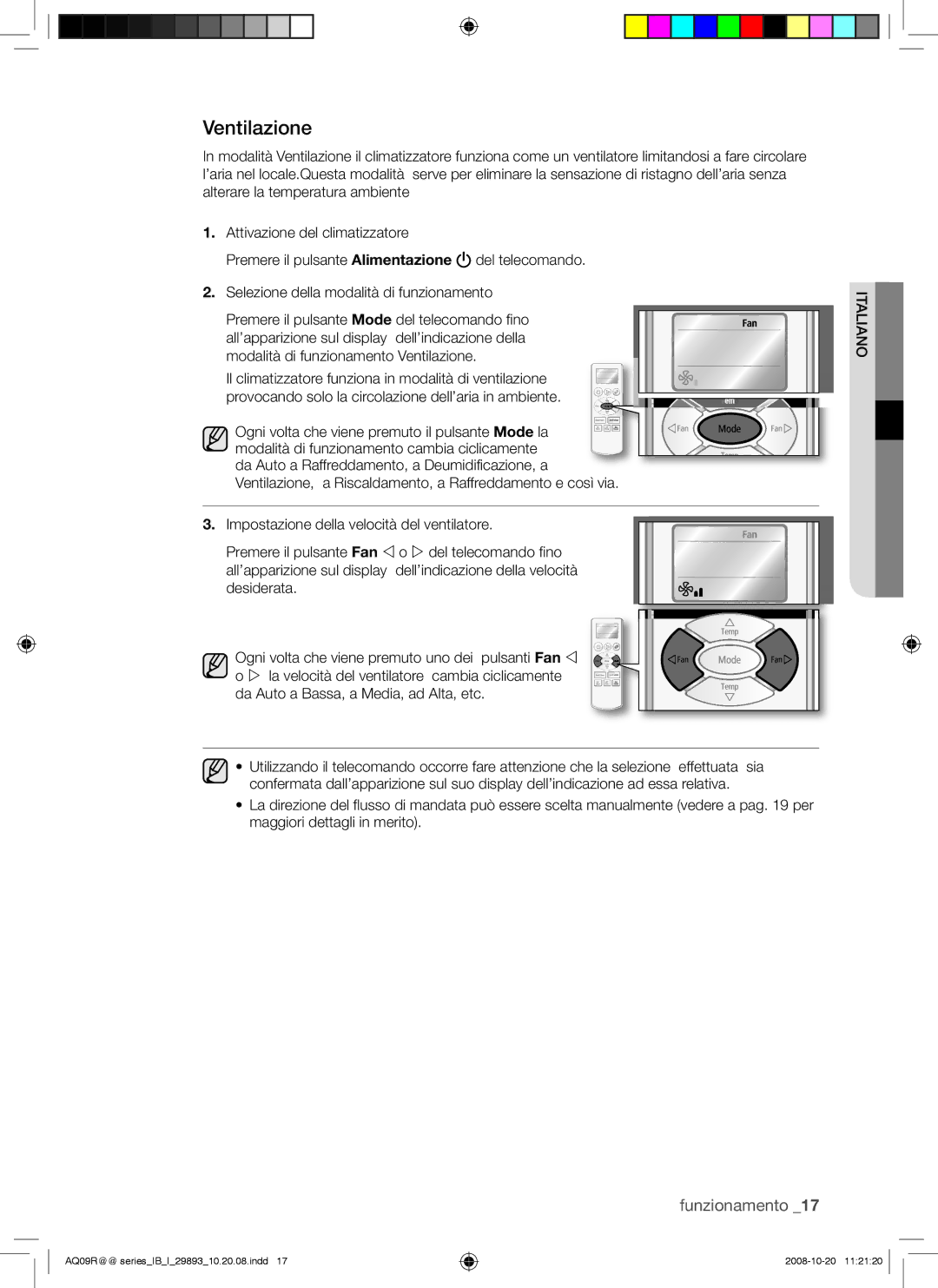 Samsung AQ18UGAN, AQ12UGBX, AQ24UGAN, AQ24UGAX, AQ12UGBN, AQ09UGBN, AQ09UGBX, AQ18UGAX manual Ventilazione 