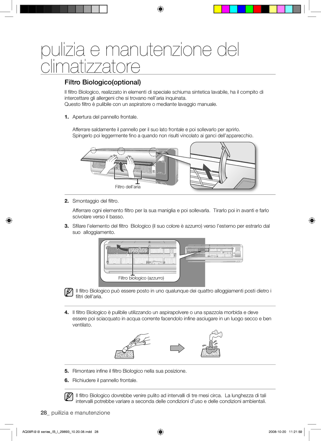 Samsung AQ24UGAX, AQ18UGAN, AQ12UGBX, AQ24UGAN, AQ12UGBN, AQ09UGBN, AQ09UGBX, AQ18UGAX manual Filtro Biologicooptional 