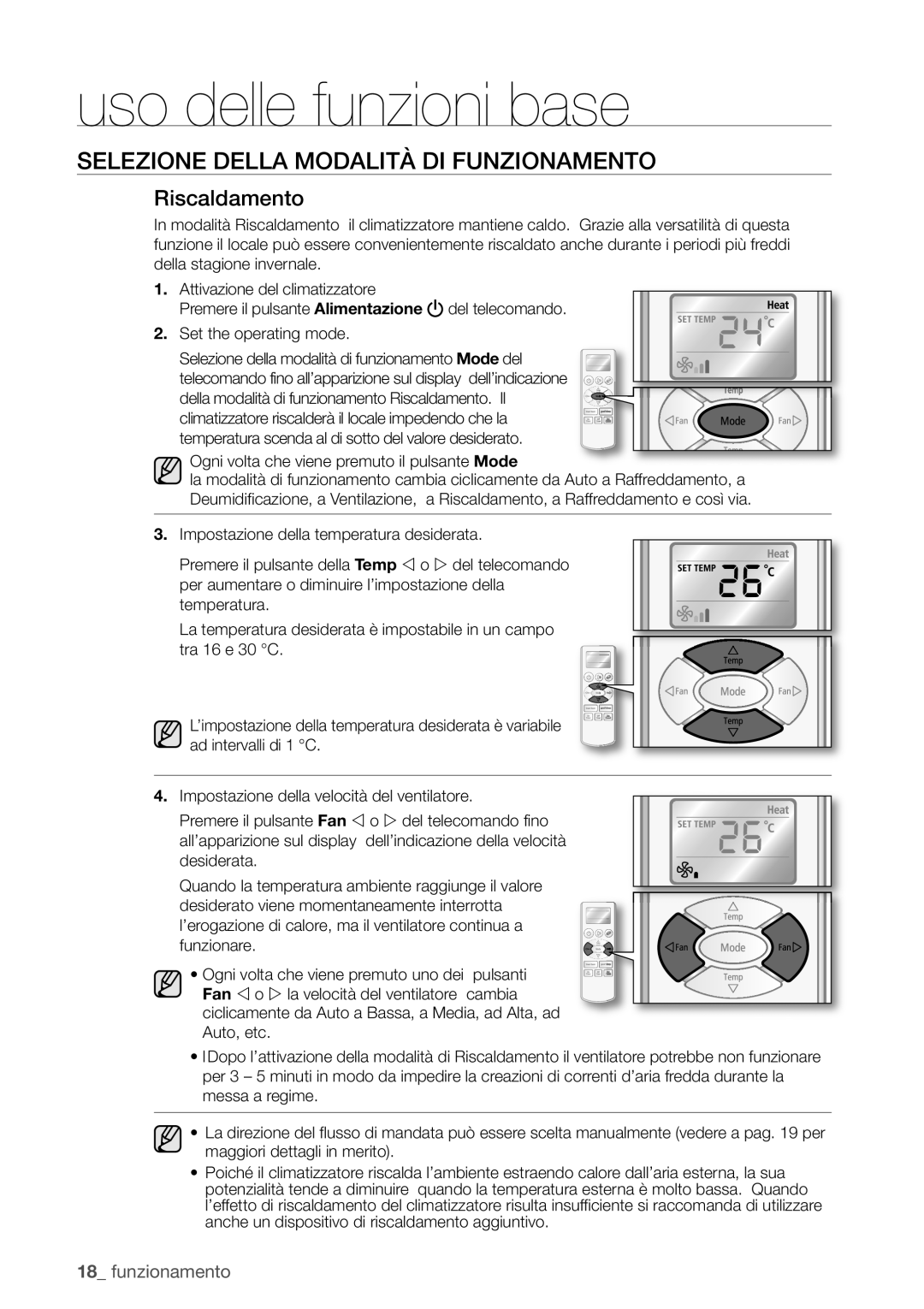 Samsung AQ24UGAN, AQ18UGAN, AQ12UGBX, AQ24UGAX, AQ12UGBN manual Riscaldamento, Ogni volta che viene premuto il pulsante Mode 