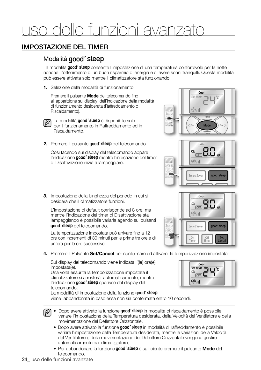 Samsung AQ18UGAX, AQ18UGAN, AQ12UGBX, AQ24UGAN, AQ24UGAX, AQ12UGBN, AQ09UGDN, AQ09UGBN, AQ09UGBX manual Modalità, Del telecomando 