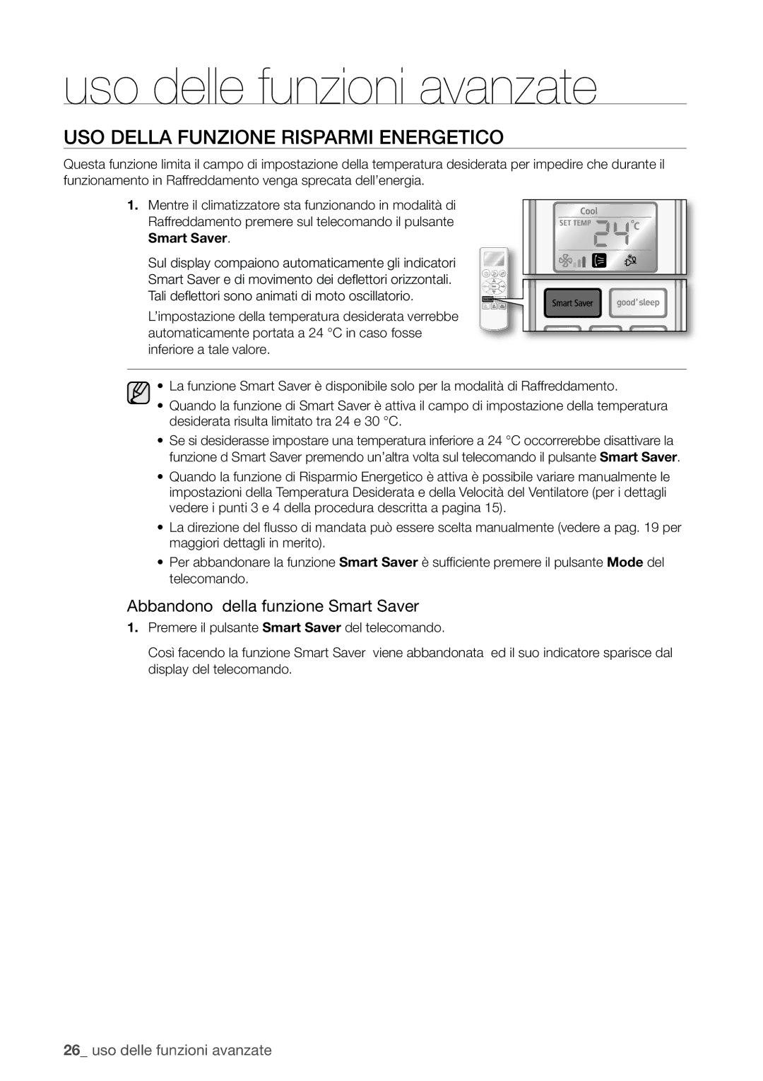 Samsung AQV24UGBX, AQ18UGAN, AQ12UGBX, AQ24UGAN USO Della Funzione Risparmi Energetico, Abbandono della funzione Smart Saver 