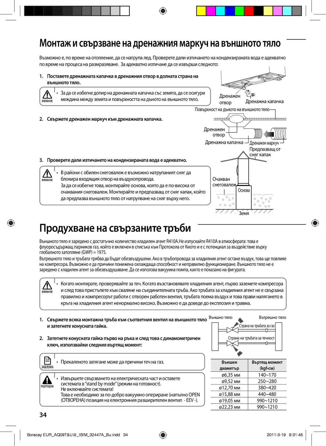 Samsung AQ18UGAN, AQ18UGAX, AQ12TSBXCEE, AQ12TSBNCEE, AQ09TSBXCEE, AQ09TSBNCEE manual Продухване на свързаните тръби 