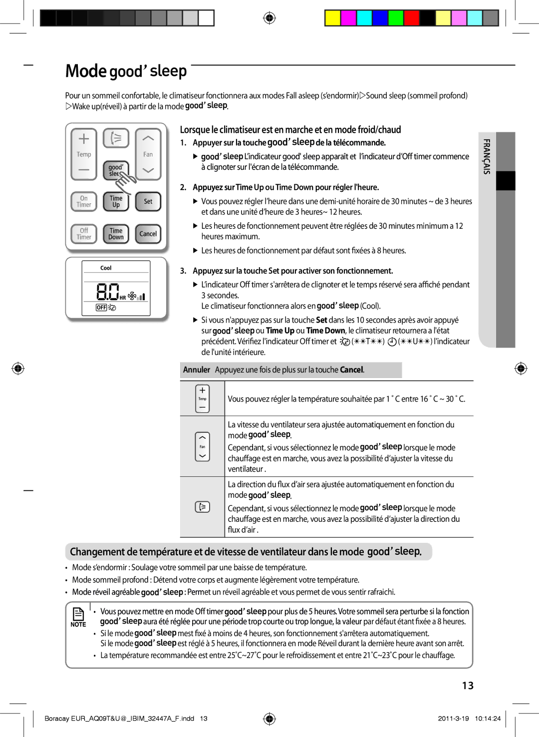 Samsung AQ18TSBXEUR, AQ18UGAN, AQ18TSBN Mode, Wake upréveil à partir de la mode, Appuyer sur la touche de la télécommande 