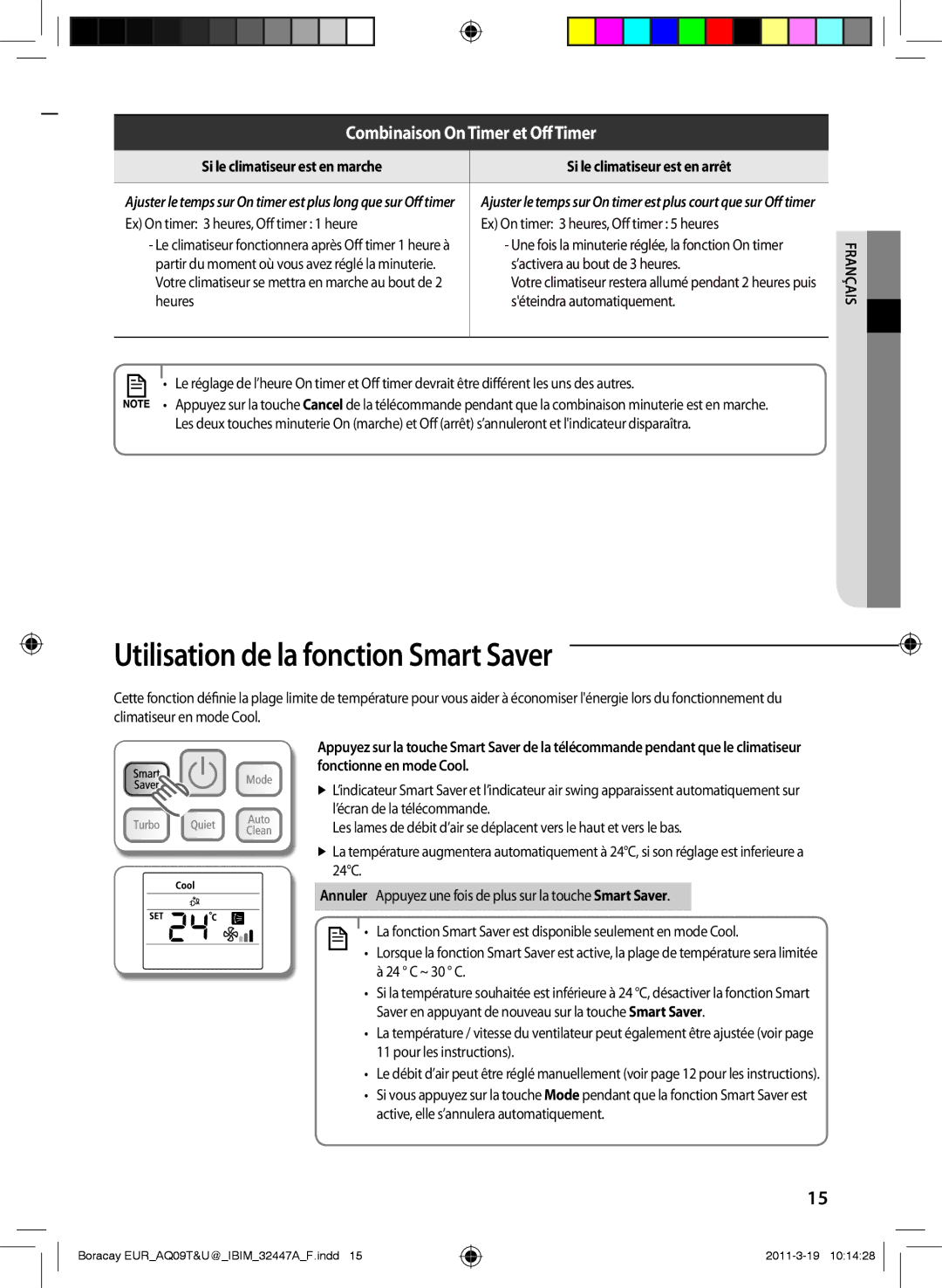 Samsung AQ12TSBNEUR, AQ18UGAN, AQ24TSBXEUR, AQ18TSBN manual ’activera au bout de 3 heures, Heures Séteindra automatiquement 