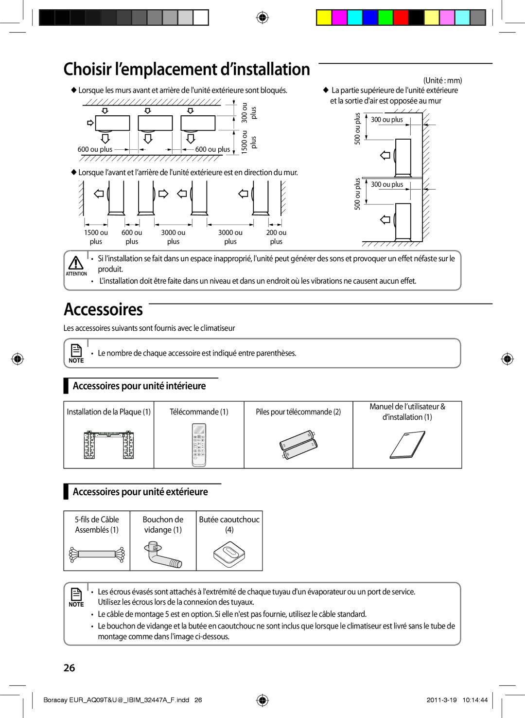 Samsung AQ12UGFN, AQ18UGAN, AQ24TSBXEUR, AQ18TSBN Accessoires pour unité intérieure, Accessoires pour unité extérieure 