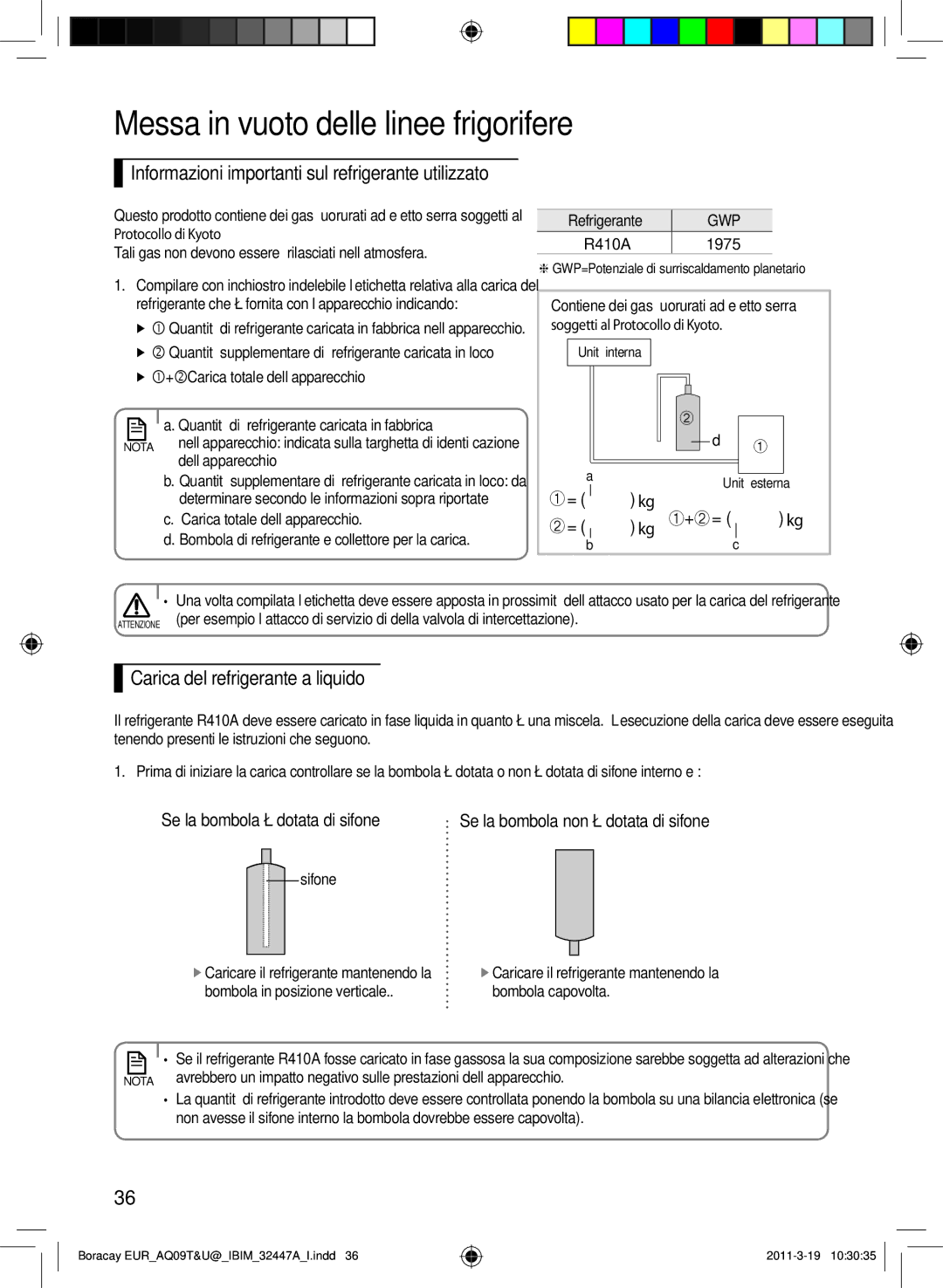 Samsung AQ18TSBX Informazioni importanti sul refrigerante utilizzato, Carica del refrigerante a liquido, Refrigerante 