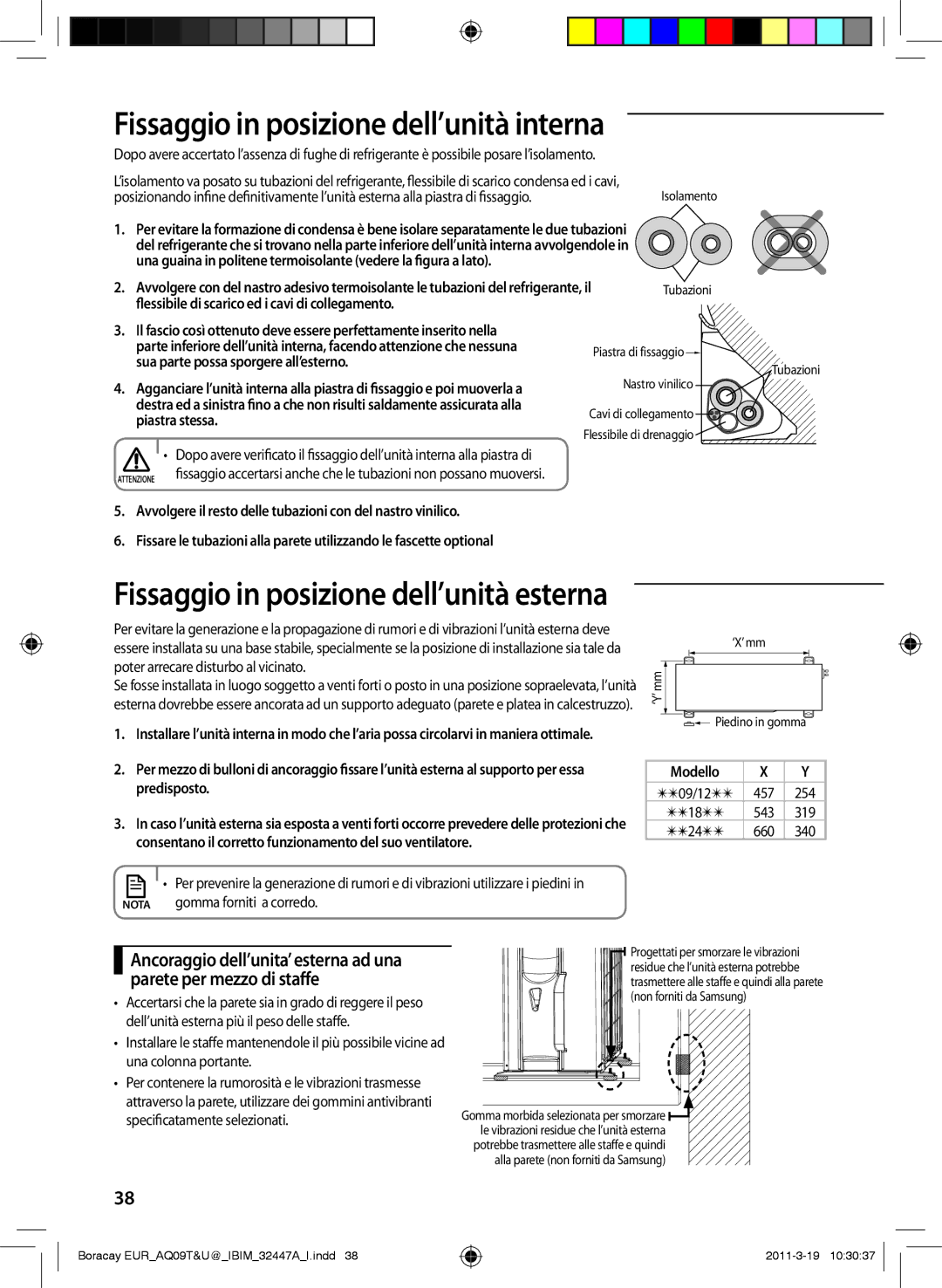 Samsung AQ12TSBXEUR, AQ18UGAN Fissaggio in posizione dell’unità interna, Parete per mezzo di staffe, Modello Predisposto 