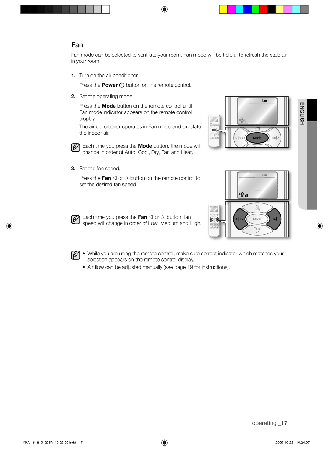 Samsung AQ24UGAN, AQ18UGAN, AQ24UGAX, AQ18UGAX, AQ09UGDX manual Fan 