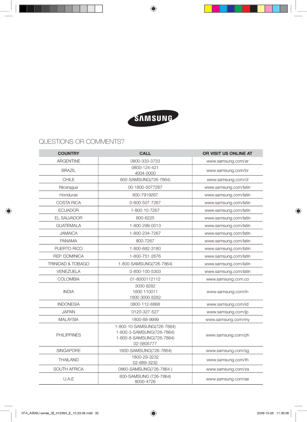 Samsung AQ24UGAN, AQ18UGAN, AQ24UGAX, AQ18UGAX, AQ09UGDX manual Questions or COMMENTS? 