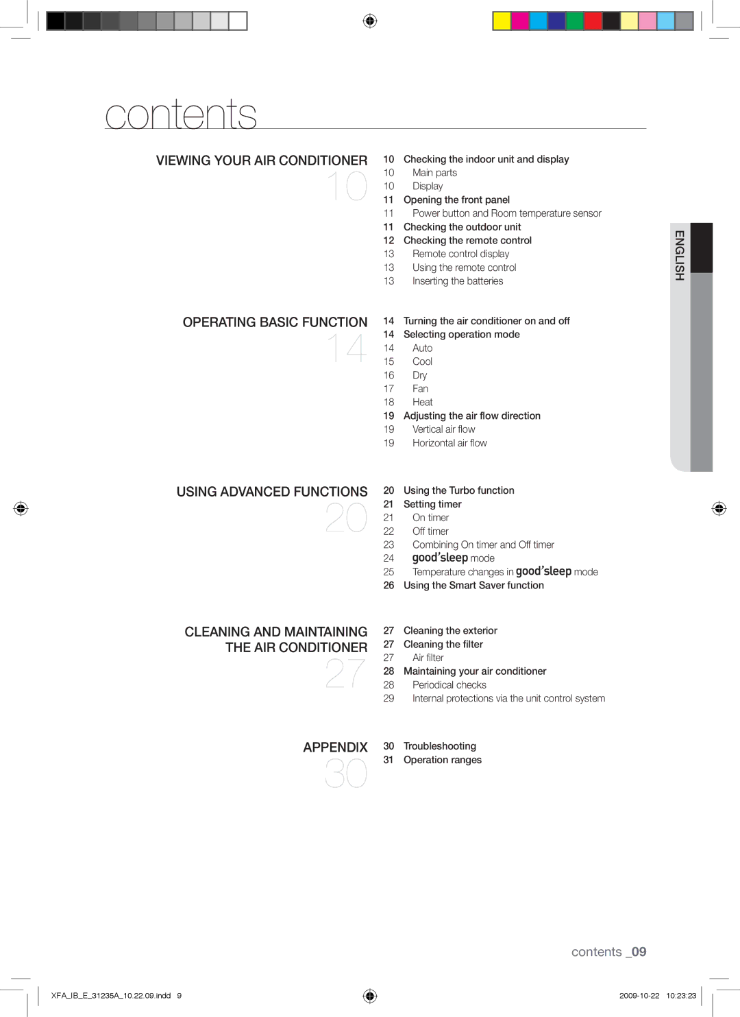 Samsung AQ18UGAX, AQ18UGAN, AQ24UGAN, AQ24UGAX, AQ09UGDX manual Contents 