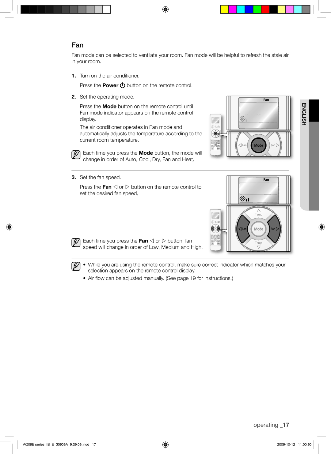 Samsung AQ18UUANMID, AQ18ESANMID, AQ24ESANMID, AQ24ESAXMID, AQ12ESAXMID, AQ09ESAXMID, AQ12ESANMID, AQ18ESAXMID manual Fan 