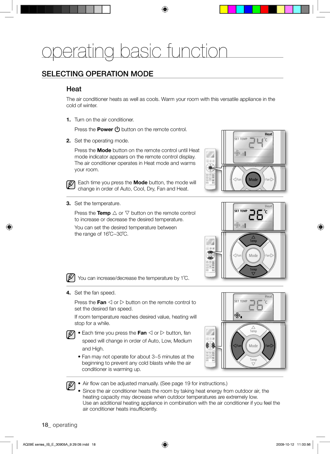 Samsung AQ18ESANMID, AQ18UUANMID, AQ24ESANMID, AQ24ESAXMID, AQ12ESAXMID, AQ09ESAXMID, AQ12ESANMID, AQ18ESAXMID manual Heat 