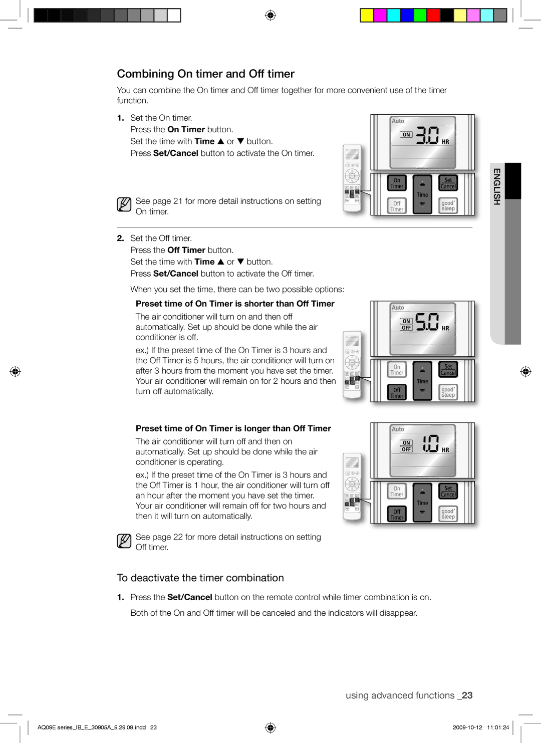 Samsung AQ12ESANMID, AQ18UUANMID, AQ18ESANMID manual Combining On timer and Off timer, To deactivate the timer combination 