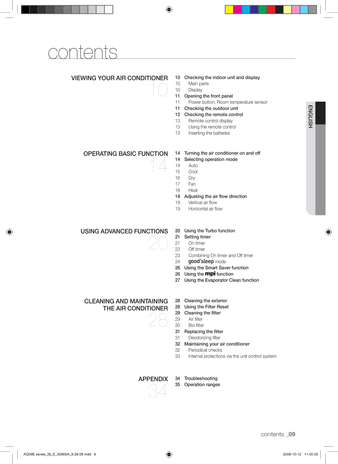 Samsung AQ18UUANMID, AQ18ESANMID, AQ24ESANMID, AQ24ESAXMID, AQ12ESAXMID, AQ09ESAXMID, AQ12ESANMID, AQ18ESAXMID manual Contents 