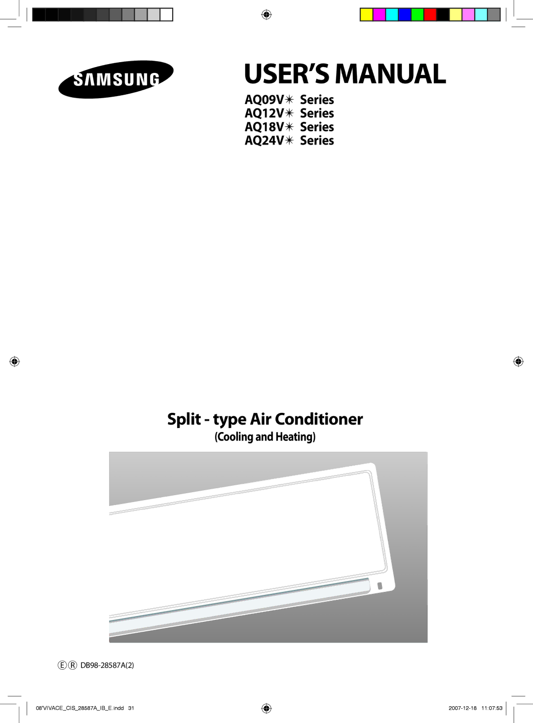 Samsung AQ18VBCXUMG, AQ18VBCNUMG, AQ18VWCXUMG, AQ24VBCXUMG, AQ24VWCMID, AQ12VWCNMID, AQ18VWCNUMG manual USER’S Manual 