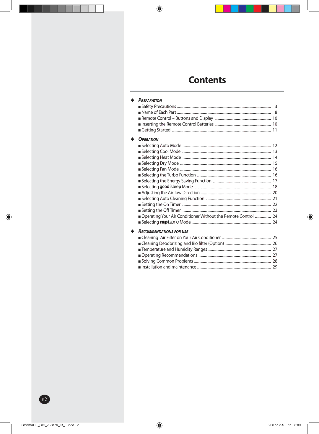 Samsung AQ18VBCXUMG, AQ18VBCNUMG, AQ18VWCXUMG, AQ24VBCXUMG, AQ24VWCMID, AQ12VWCNMID, AQ18VWCNUMG, AQ18VWCUMG manual Contents 