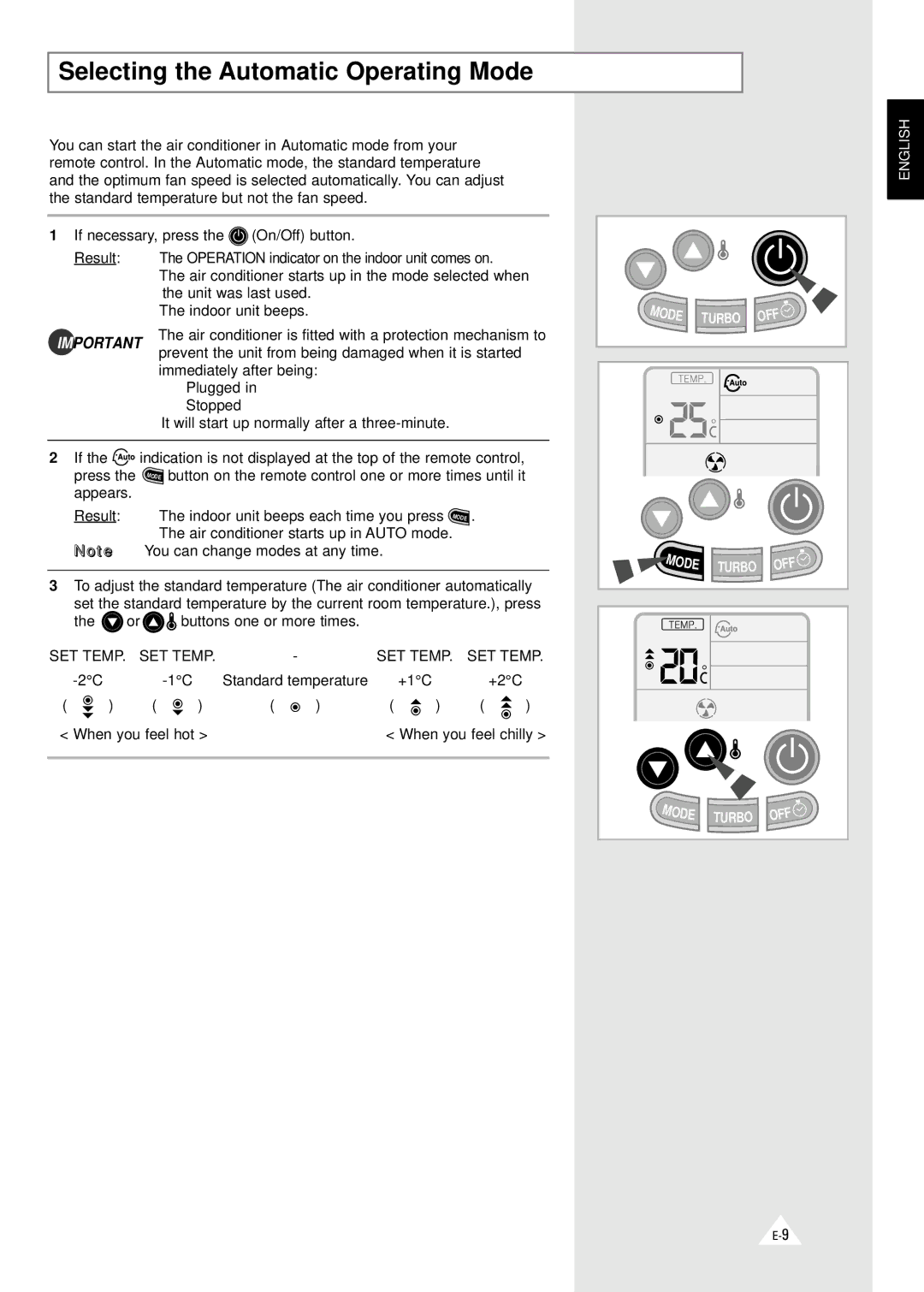 Samsung SH24YA5(A6)D, AQ24A1(A2)QE/B, AQ24B1(B2)QE/B, AQT18A1(A2)QE/B, AQT24B1(B2)QE/B Selecting the Automatic Operating Mode 