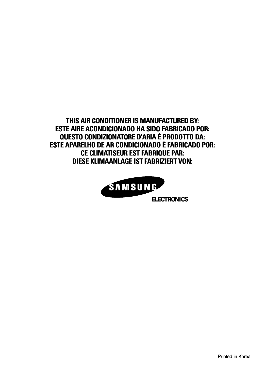 Samsung AQT18A1(A2)QE/B, SH18ZV This Air Conditioner Is Manufactured By, Este Aparelho De Ar Condicionado É Fabricado Por 