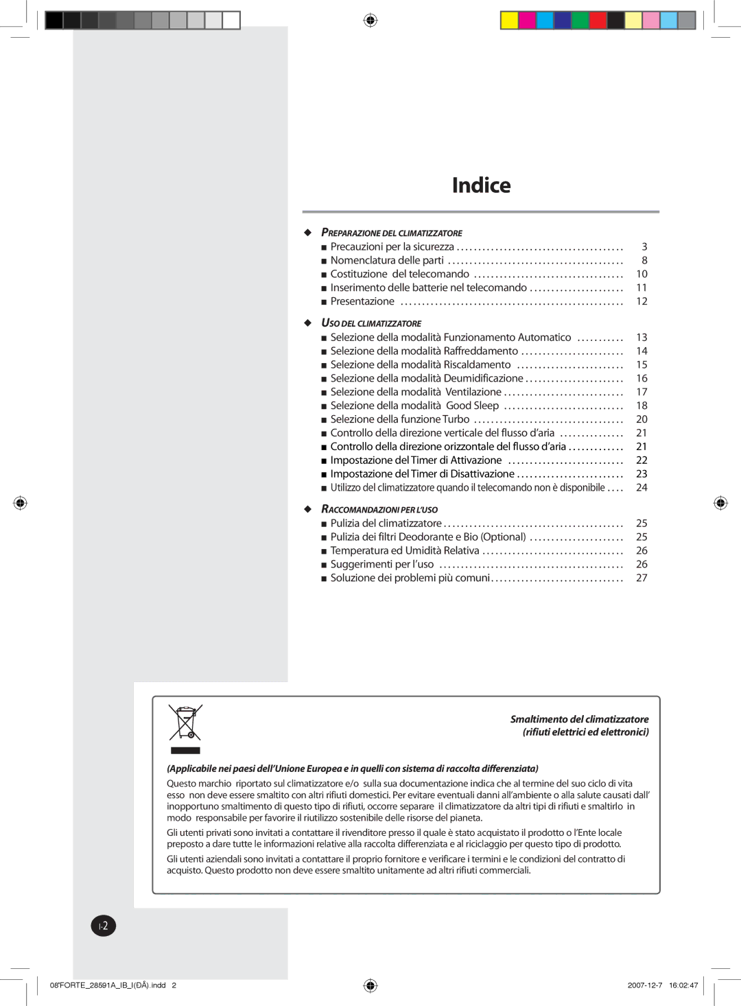 Samsung AQ24FAN, AQ09FAN, AQ12FAN, AQ18FAN, AQ12FBN, AQ12FBX manual Contenuti 