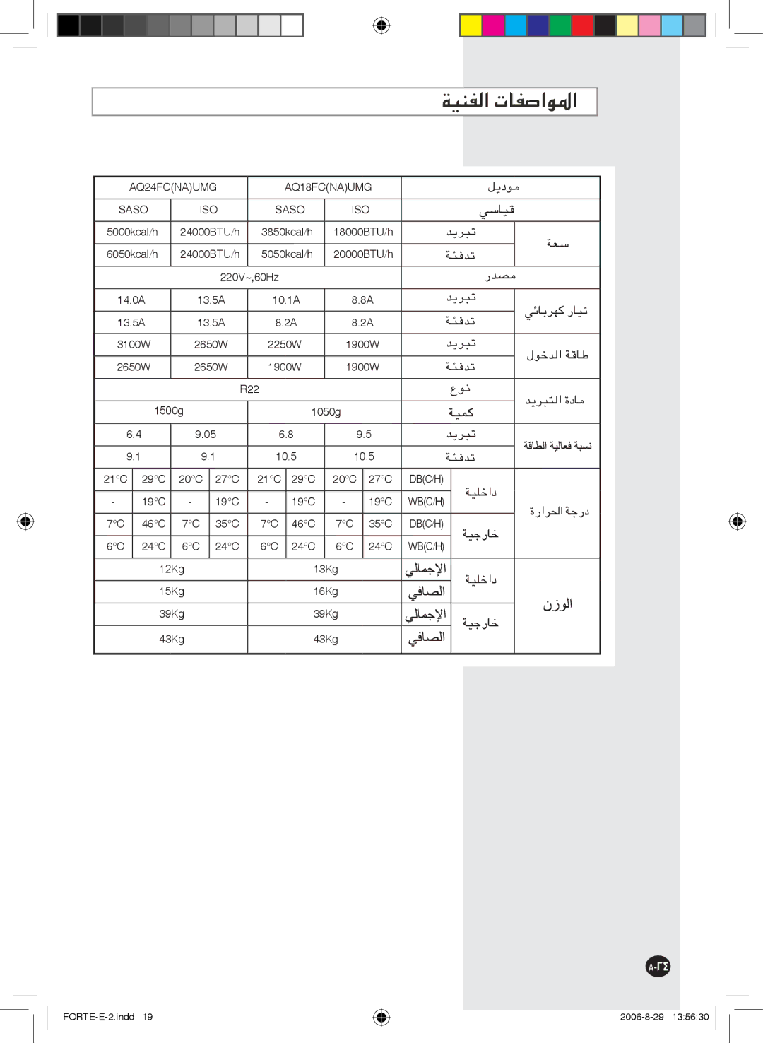 Samsung AQ24FCNMID, AQ18FCNMID, AQ18FCXMID, AQ18FCNBGT, AQ18FCNCTC, AQ24FCXBYD manual AQ24FCNAUMG AQ18FCNAUMG Saso ISO 