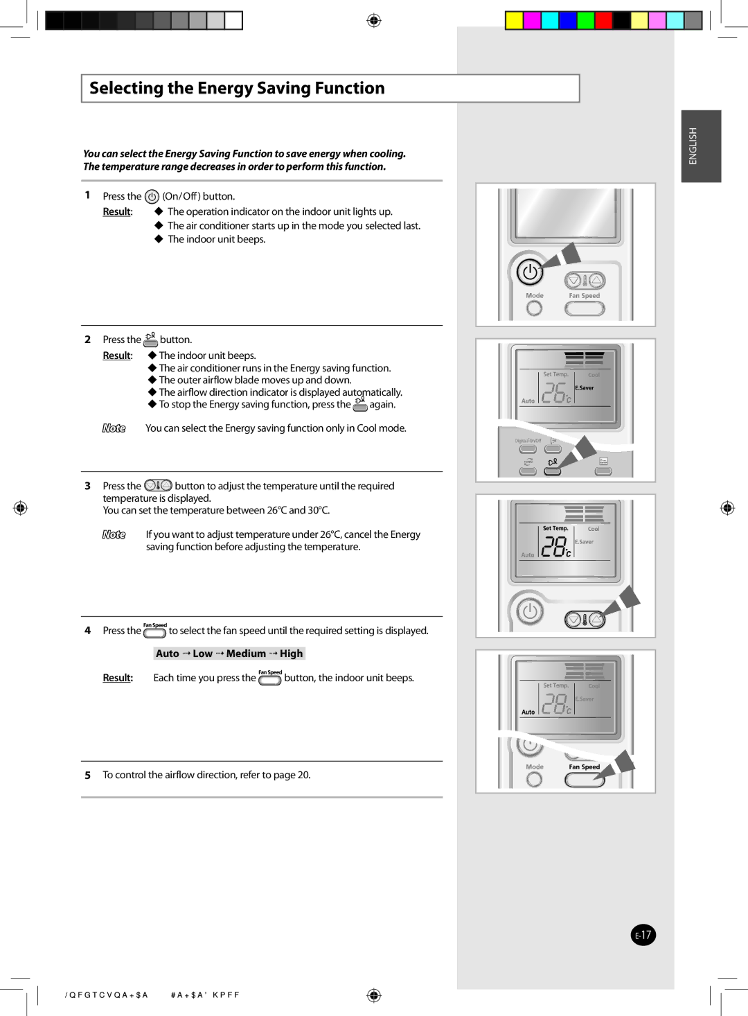 Samsung AQ24MSDX, AQ12MSDX, AQ18MSDX, AQ24MSDN, AQ12MSDN, AQ18MSDN, AQ09MSDX, AQ09MSDN manual Selecting the Energy Saving Function 