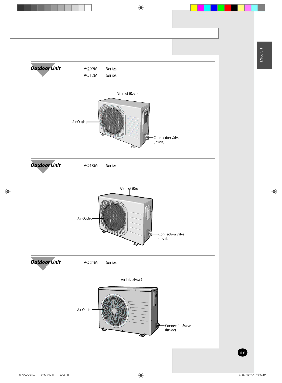 Samsung AQ24MSDX, AQ12MSDX, AQ18MSDX, AQ24MSDN, AQ12MSDN, AQ18MSDN, AQ09MSDX, AQ09MSDN manual Outdoor Unit 