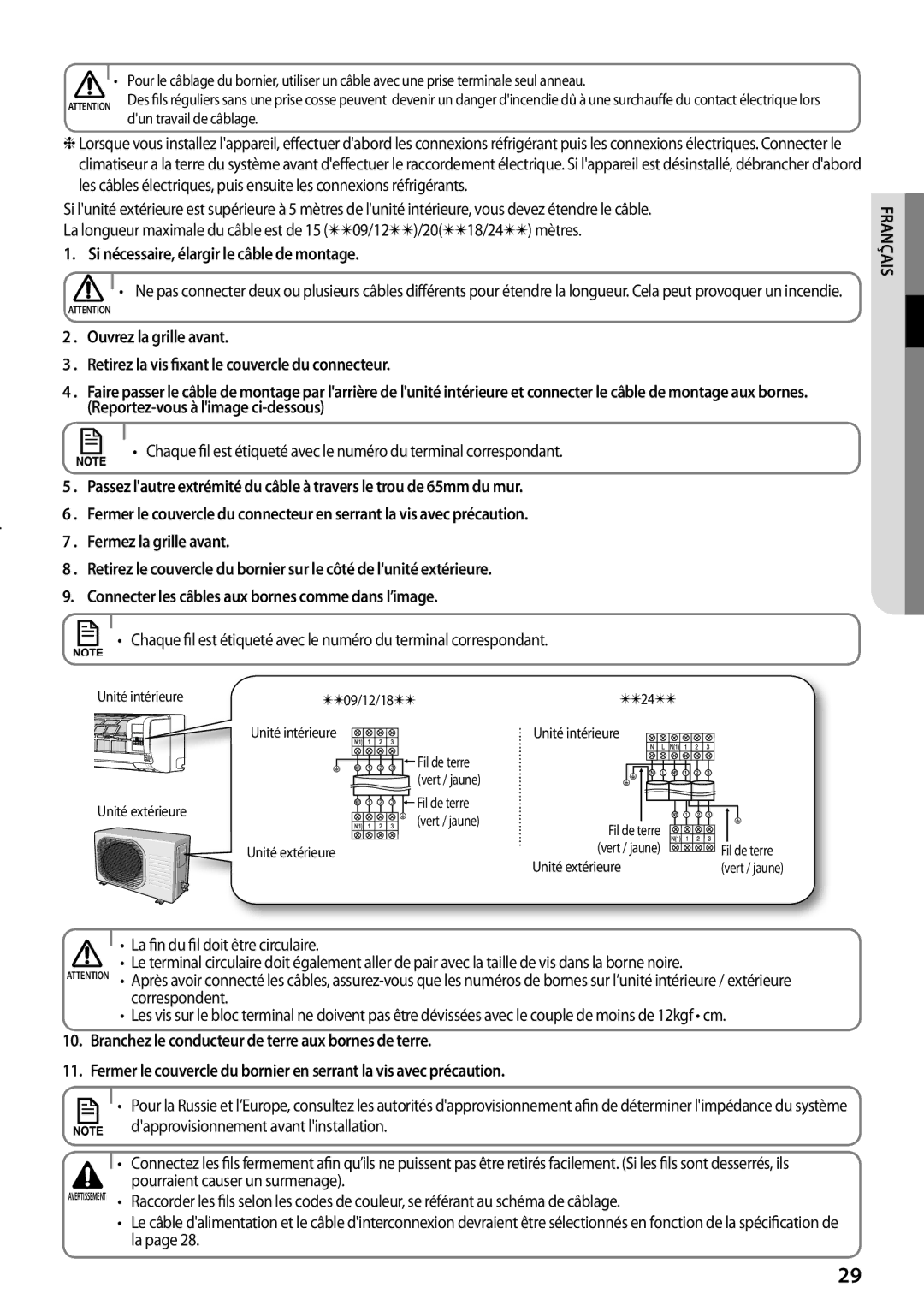 Samsung AQ24TSBNEUR manual Si nécessaire, élargir le câble de montage, La fin du fil doit être circulaire, Correspondent 