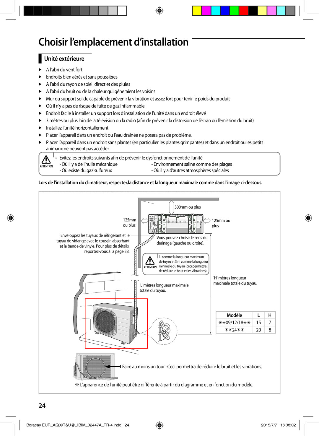 Samsung AQ12TSBXEUR, AQ24TSBXEUR manual Unité extérieure, Où il y a de l’huile mécanique, Où existe du gaz sulfureux, Modèle 