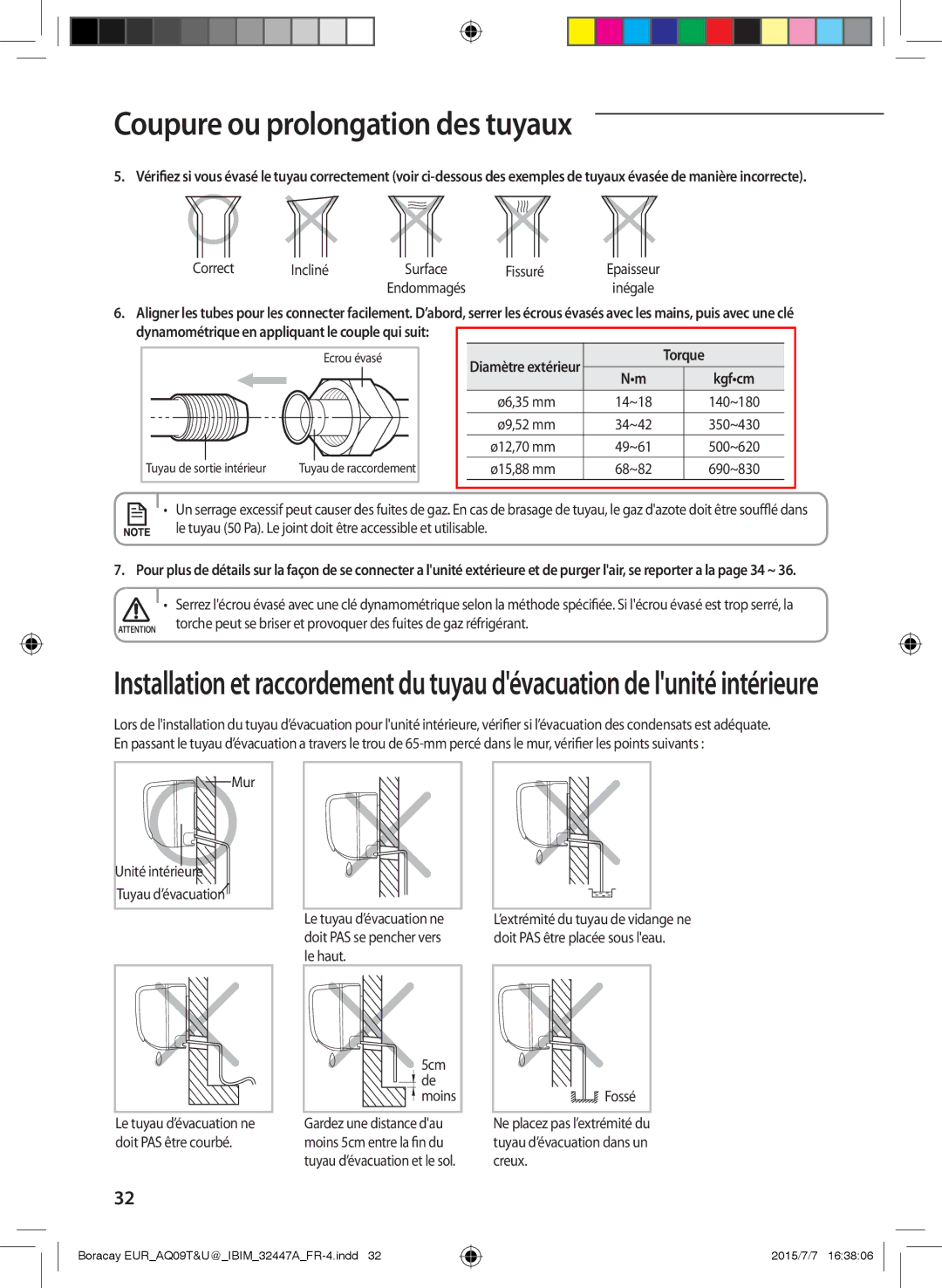 Samsung AQ24UGFN Correct Incliné, Fissuré, Le tuyau 50 Pa. Le joint doit être accessible et utilisable, Mur, 5cm, Fossé 