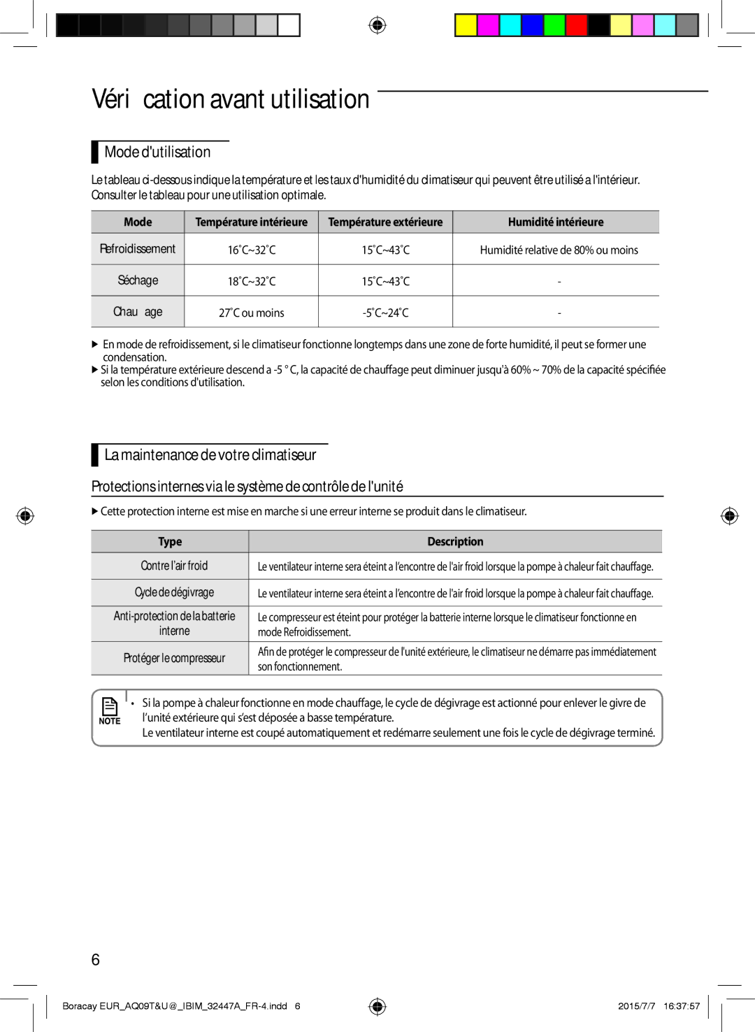 Samsung AQ12TSBXEUR, AQ24TSBXEUR, AQ18TSBN, AQ12UGFN, AQ24TSBN, AQ18TSBX Vérification avant utilisation, Mode dutilisation 