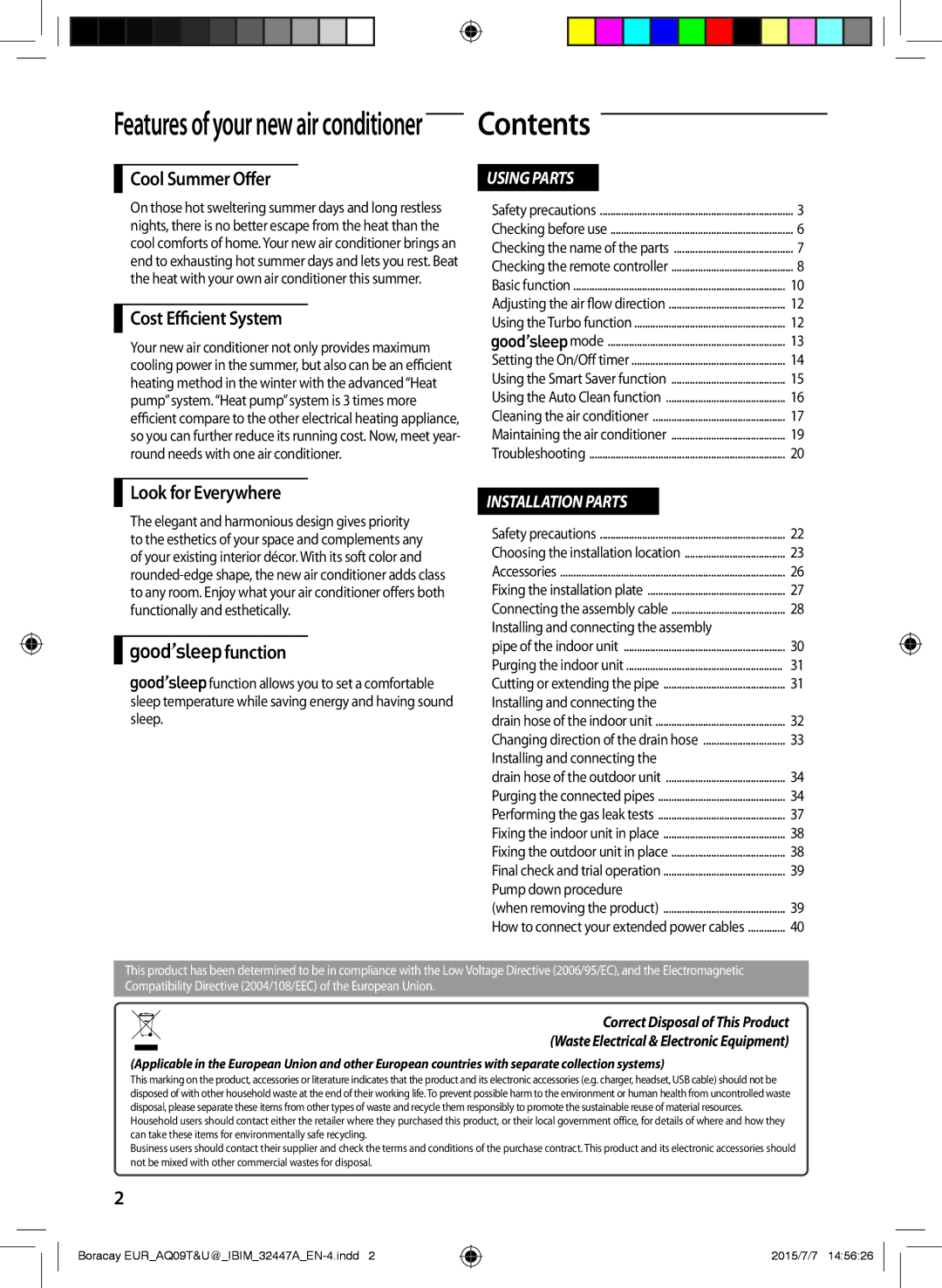 Samsung AQ12UGFN, AQ24TSBXEUR, AQ18TSBN, AQ09UGFX, AQ12TSBXEUR, AQ18UGFX, AQ24TSBNEUR, AQ18UGFN, AQ18TSBXEUR manual Contents 